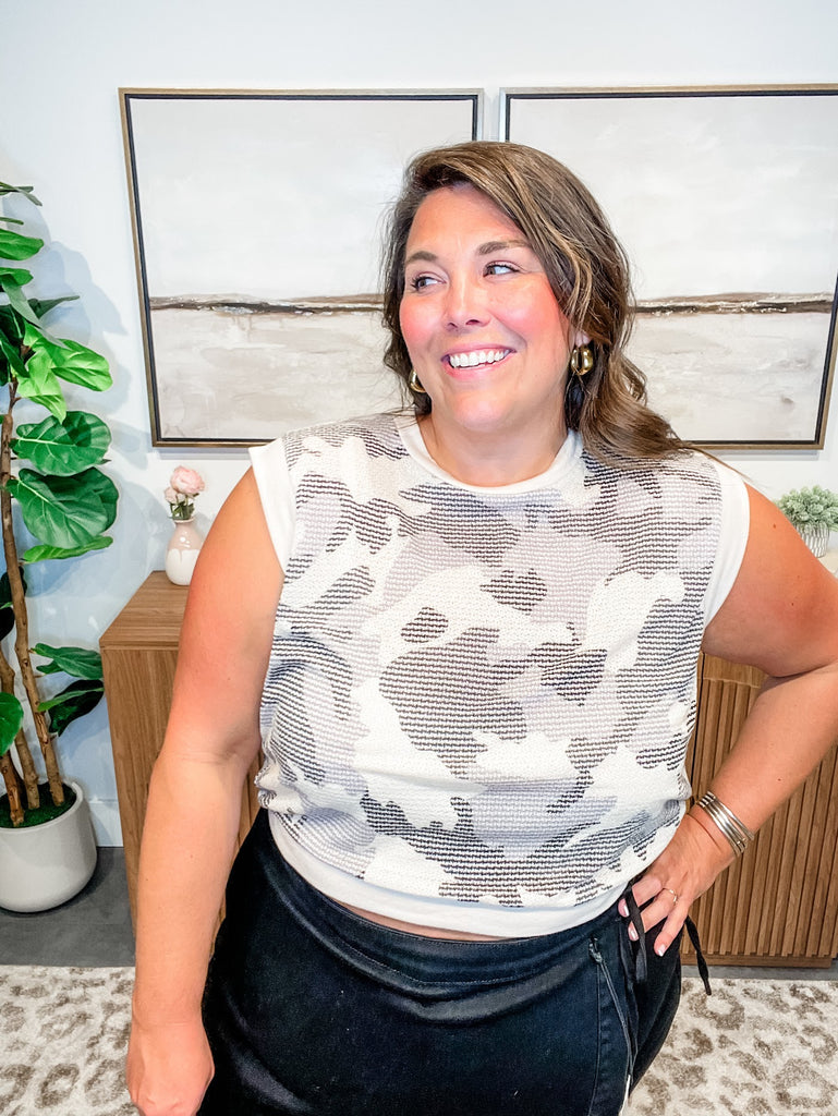 Camo Contrast French Terry Top (S-3XL)-120 Sleeveless-KORI-Hello Friends Boutique-Woman's Fashion Boutique Located in Traverse City, MI