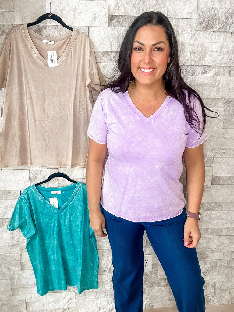 Electric Feel Top in Lavender (S-XL)-100 Short Sleeve-Zenana-Hello Friends Boutique-Woman's Fashion Boutique Located in Traverse City, MI