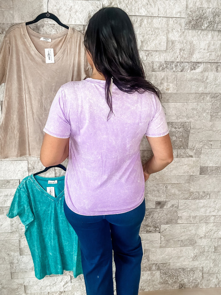 Electric Feel Top in Lavender (S-XL)-100 Short Sleeve-Zenana-Hello Friends Boutique-Woman's Fashion Boutique Located in Traverse City, MI