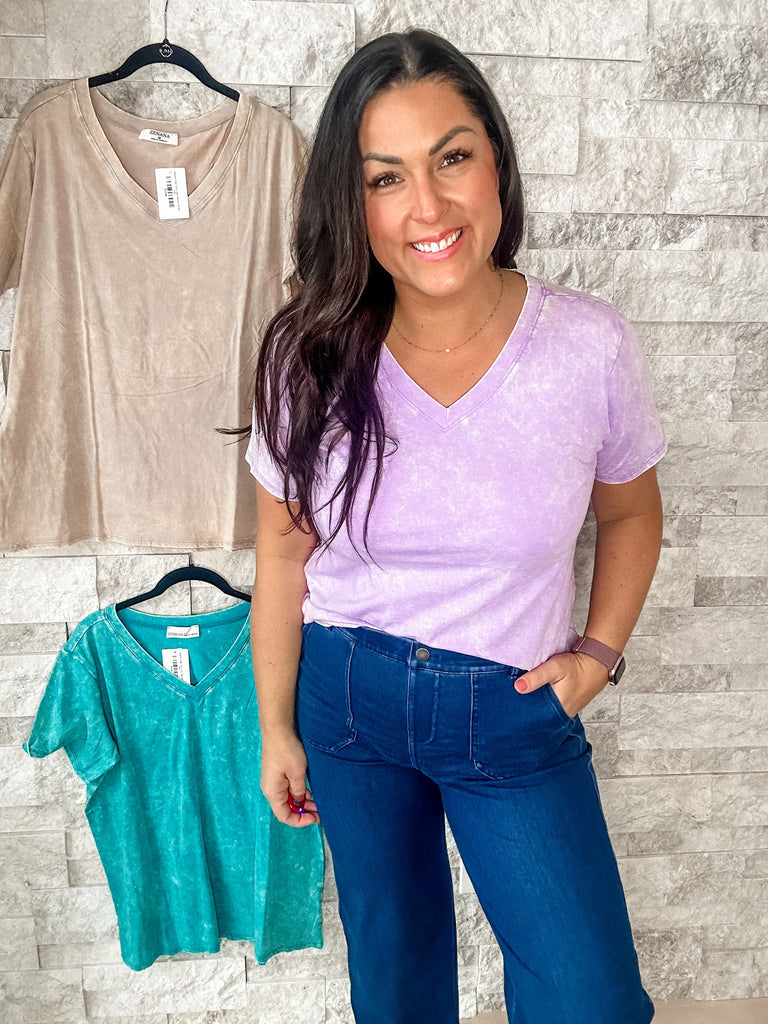 Electric Feel Top in Lavender (S-XL)-100 Short Sleeve-Zenana-Hello Friends Boutique-Woman's Fashion Boutique Located in Traverse City, MI