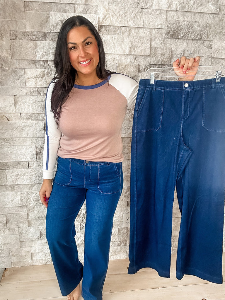 Wake Up With You Bottoms in Denim/Dk Denim (S-3XL)-230 Other Bottoms-Rae Mode-Hello Friends Boutique-Woman's Fashion Boutique Located in Traverse City, MI