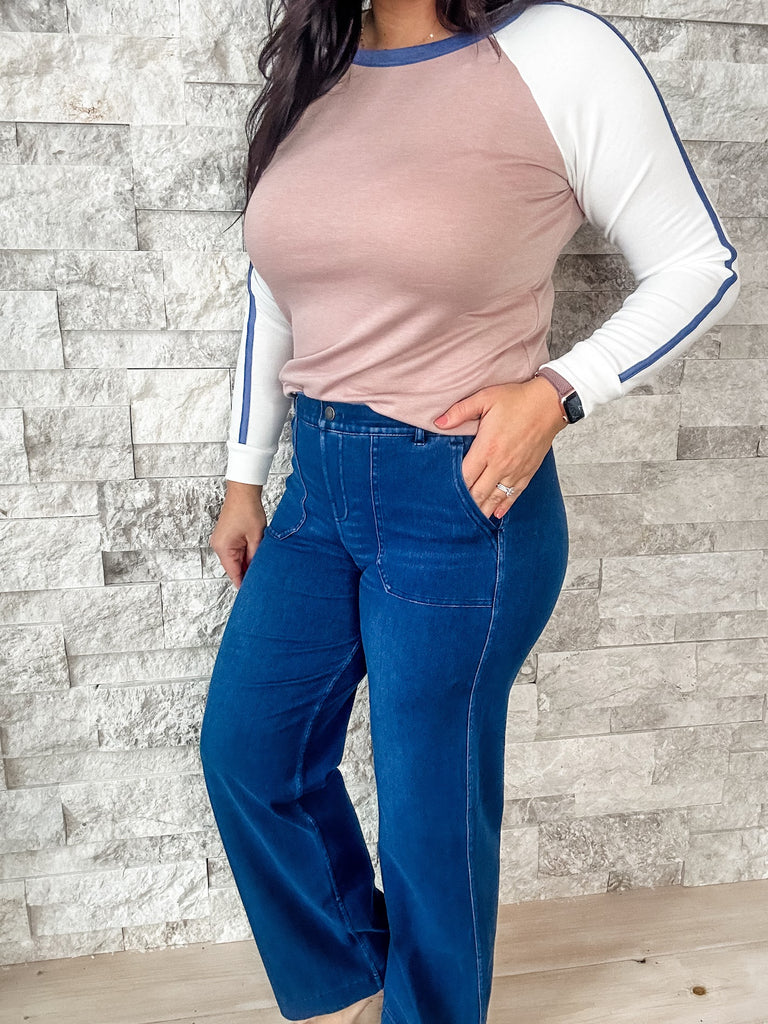 Wake Up With You Bottoms in Denim/Dk Denim (S-3XL)-230 Other Bottoms-Rae Mode-Hello Friends Boutique-Woman's Fashion Boutique Located in Traverse City, MI