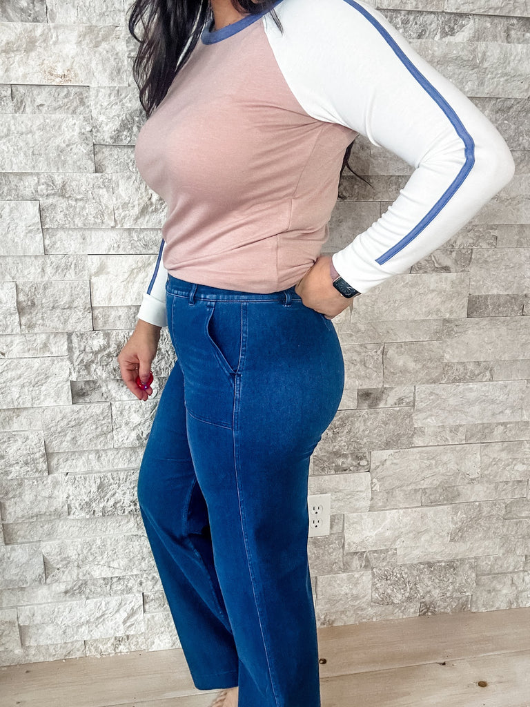 Wake Up With You Bottoms in Denim/Dk Denim (S-3XL)-230 Other Bottoms-Rae Mode-Hello Friends Boutique-Woman's Fashion Boutique Located in Traverse City, MI