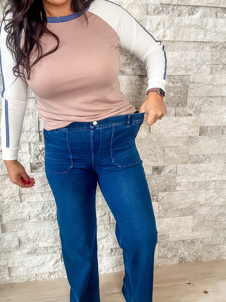 Wake Up With You Bottoms in Denim/Dk Denim (S-3XL)-230 Other Bottoms-Rae Mode-Hello Friends Boutique-Woman's Fashion Boutique Located in Traverse City, MI