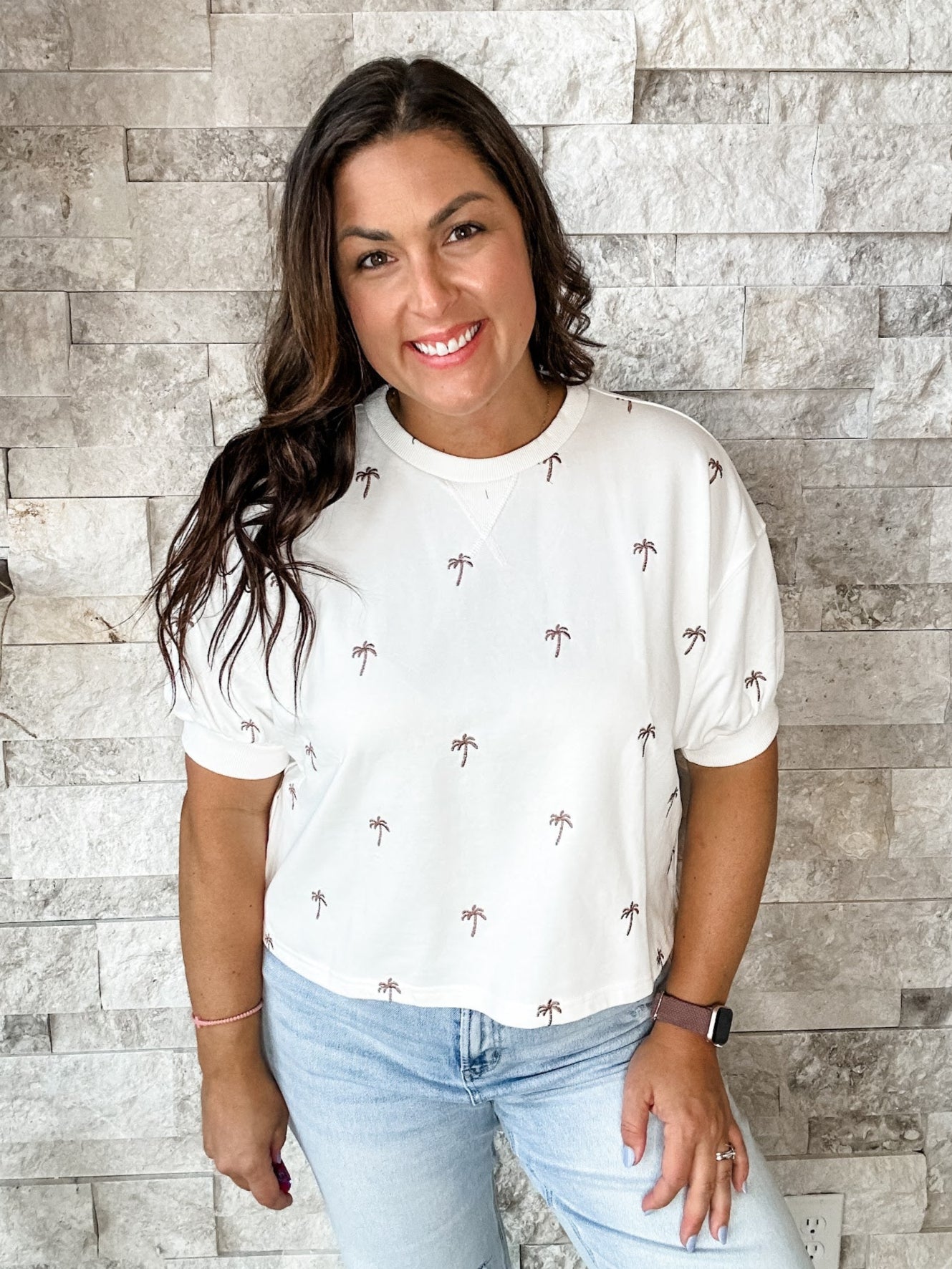 Palm Tree Paradise Top (S-L)-100 Short Sleeve-UMGEE-Hello Friends Boutique-Woman's Fashion Boutique Located in Traverse City, MI