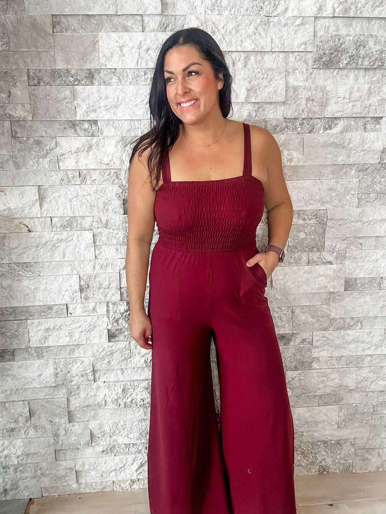 Nothing To Lose Jumpsuit in Red Merlot (S-XL)-190 Rompers/Jumpsuits-Rae Mode-Hello Friends Boutique-Woman's Fashion Boutique Located in Traverse City, MI