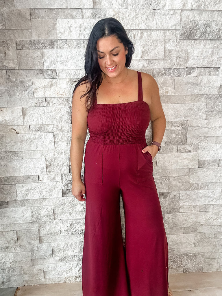 Nothing To Lose Jumpsuit in Red Merlot (S-XL)-190 Rompers/Jumpsuits-Rae Mode-Hello Friends Boutique-Woman's Fashion Boutique Located in Traverse City, MI