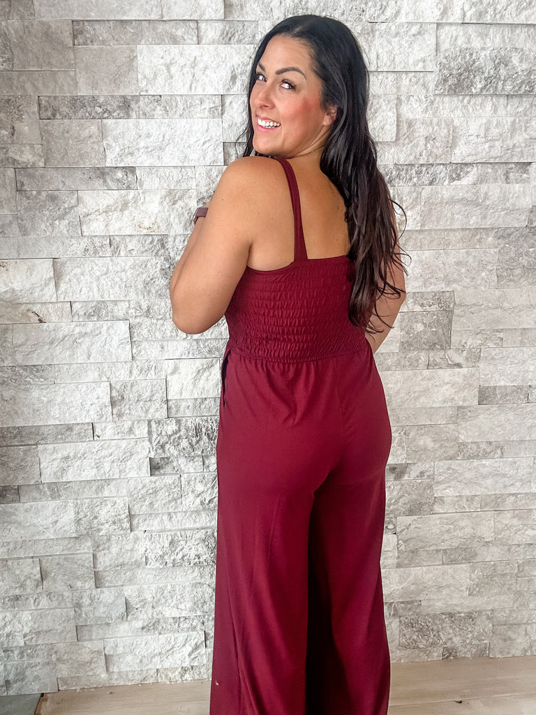 Nothing To Lose Jumpsuit in Red Merlot (S-XL)-190 Rompers/Jumpsuits-Rae Mode-Hello Friends Boutique-Woman's Fashion Boutique Located in Traverse City, MI