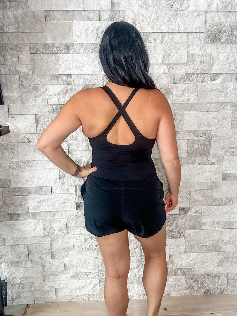 Finish Line Romper in Black (S-3XL)-190 Rompers/Jumpsuits-Rae Mode-Hello Friends Boutique-Woman's Fashion Boutique Located in Traverse City, MI