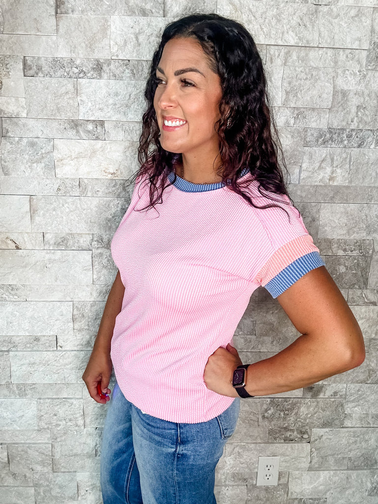 Take A Risk Top in Pink (S-XL)-100 Short Sleeve-7th Ray-Hello Friends Boutique-Woman's Fashion Boutique Located in Traverse City, MI