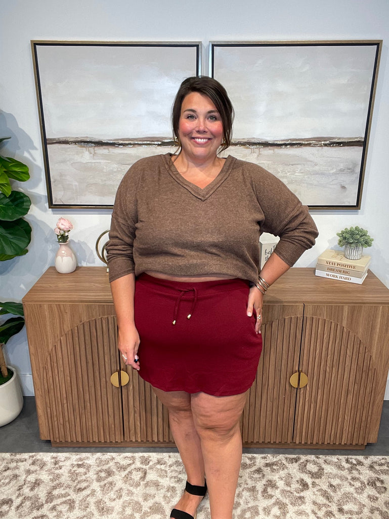 Well Loved Ribbed Skort in Burgundy (S-3XL)-220 Shorts/Skirts/Skorts-Jess Lea Wholesale-Hello Friends Boutique-Woman's Fashion Boutique Located in Traverse City, MI