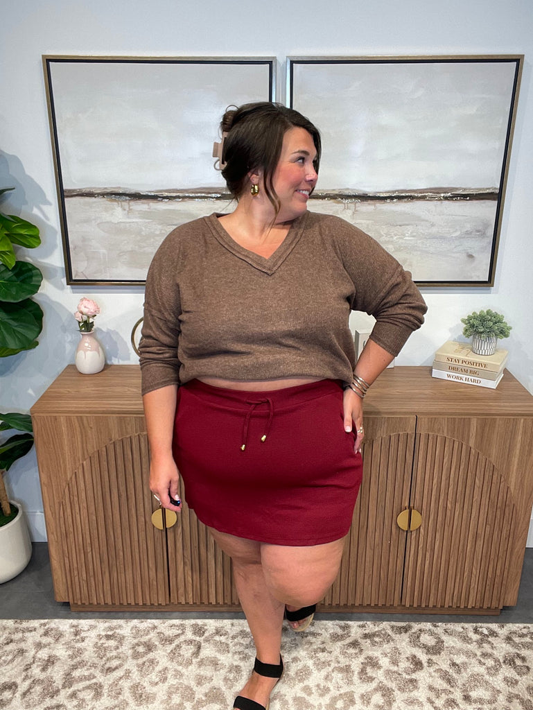 Well Loved Ribbed Skort in Burgundy (S-3XL)-220 Shorts/Skirts/Skorts-Jess Lea Wholesale-Hello Friends Boutique-Woman's Fashion Boutique Located in Traverse City, MI