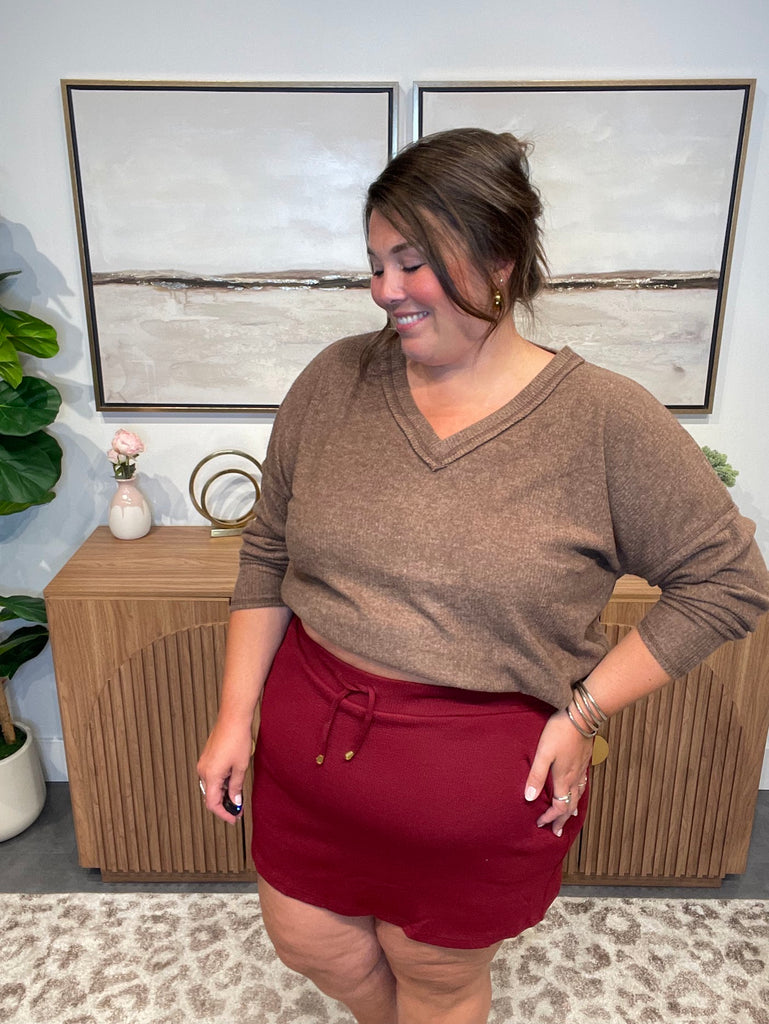 Well Loved Ribbed Skort in Burgundy (S-3XL)-220 Shorts/Skirts/Skorts-Jess Lea Wholesale-Hello Friends Boutique-Woman's Fashion Boutique Located in Traverse City, MI