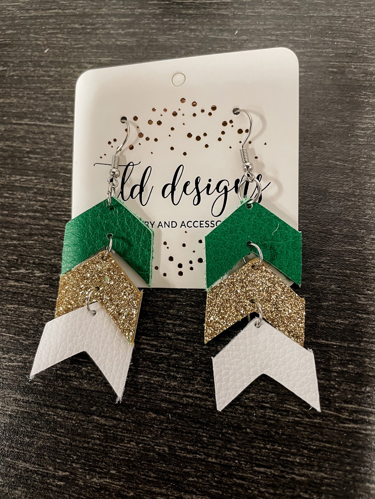Triple Arrow Green/Gold Earrings-240 Jewelry-TLD Designs-Hello Friends Boutique-Woman's Fashion Boutique Located in Traverse City, MI