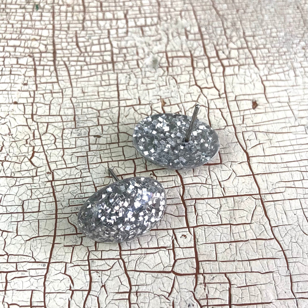 silver glitter studs