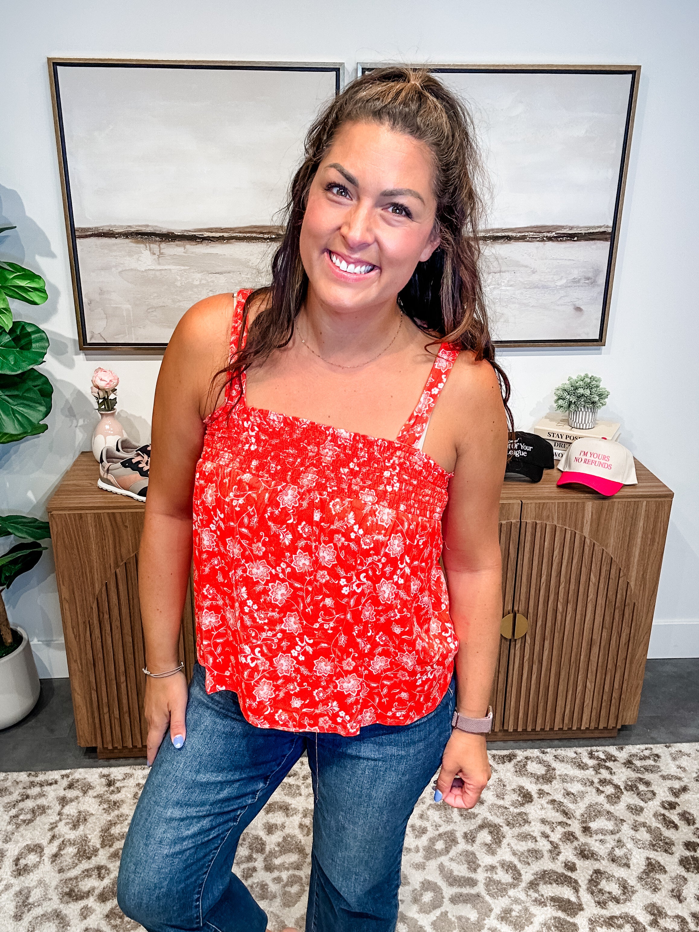 Sunset Petals Smocked Top (S-L)-120 Sleeveless-GILLI-Hello Friends Boutique-Woman's Fashion Boutique Located in Traverse City, MI