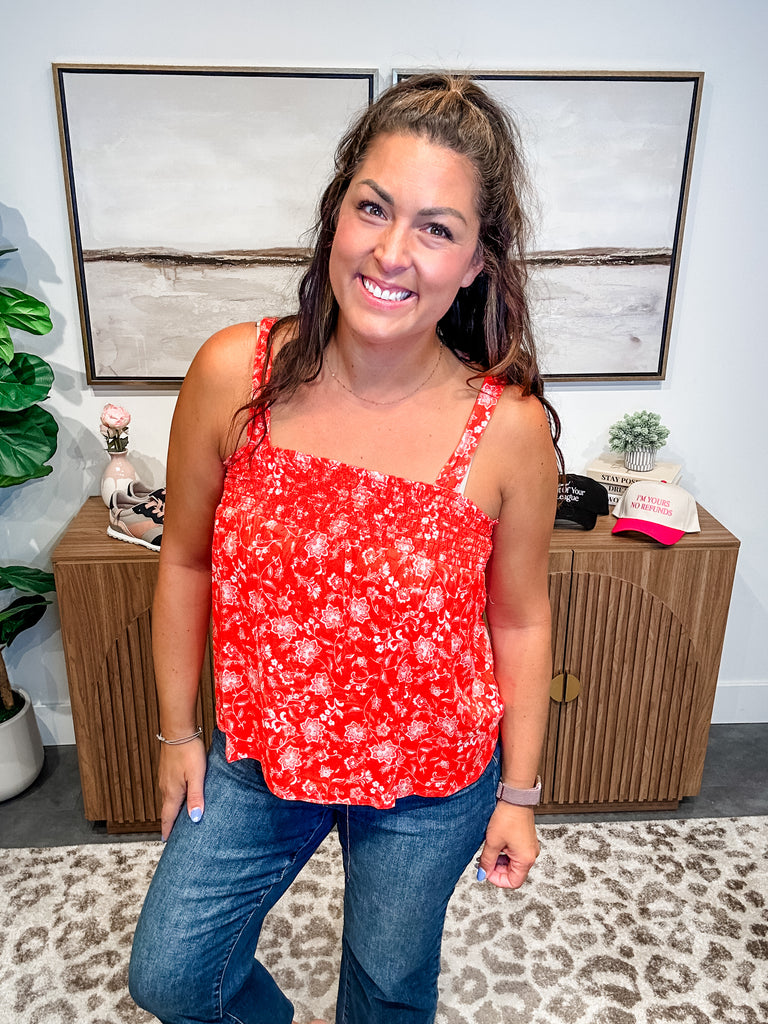 Sunset Petals Smocked Top (S-L)-120 Sleeveless-GILLI-Hello Friends Boutique-Woman's Fashion Boutique Located in Traverse City, MI
