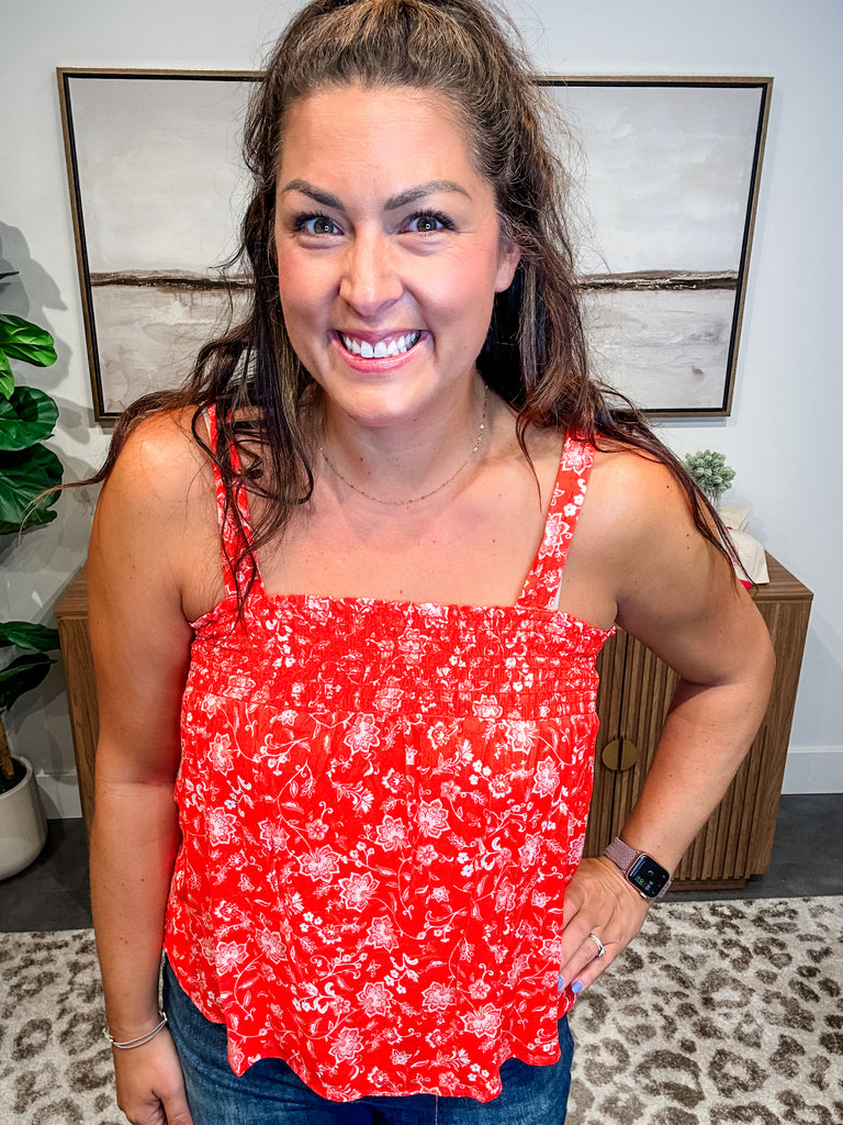 Sunset Petals Smocked Top (S-L)-120 Sleeveless-GILLI-Hello Friends Boutique-Woman's Fashion Boutique Located in Traverse City, MI