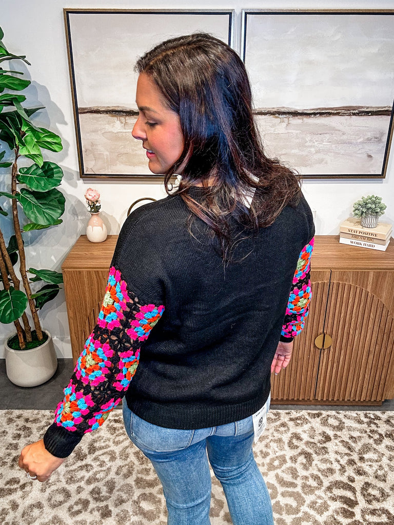 Color Bloom Crochet Sleeve Sweater (S-3XL)-110 Long Sleeve-Sew In Love-Hello Friends Boutique-Woman's Fashion Boutique Located in Traverse City, MI