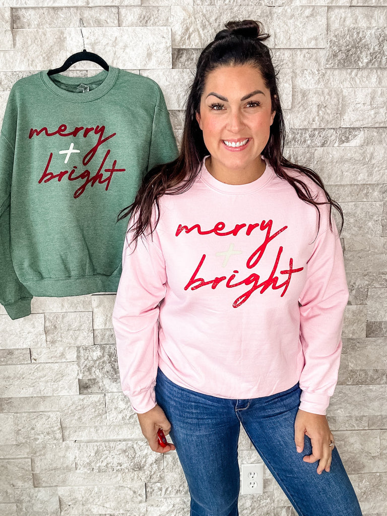 Merry + Bright Sweatshirt (S-2XL)-130 Graphic Tees-Oliver & Otis-Hello Friends Boutique-Woman's Fashion Boutique Located in Traverse City, MI