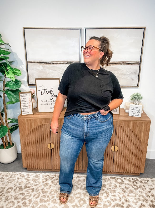 Stonewashed Serenity Tee in Black (S-L)-100 Short Sleeve-POL-Hello Friends Boutique-Woman's Fashion Boutique Located in Traverse City, MI