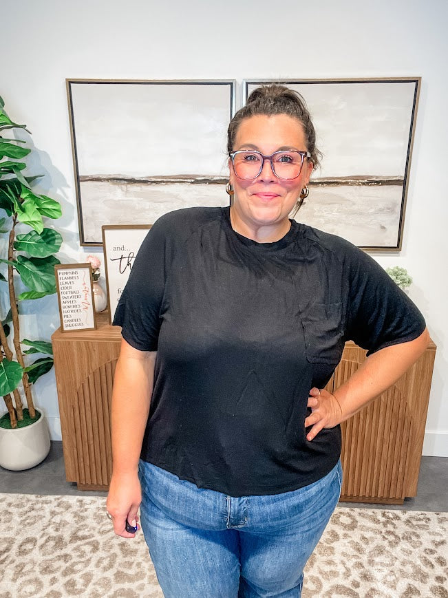 Stonewashed Serenity Tee in Black (S-L)-100 Short Sleeve-POL-Hello Friends Boutique-Woman's Fashion Boutique Located in Traverse City, MI