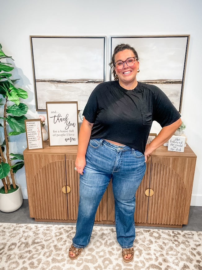 Stonewashed Serenity Tee in Black (S-L)-100 Short Sleeve-POL-Hello Friends Boutique-Woman's Fashion Boutique Located in Traverse City, MI