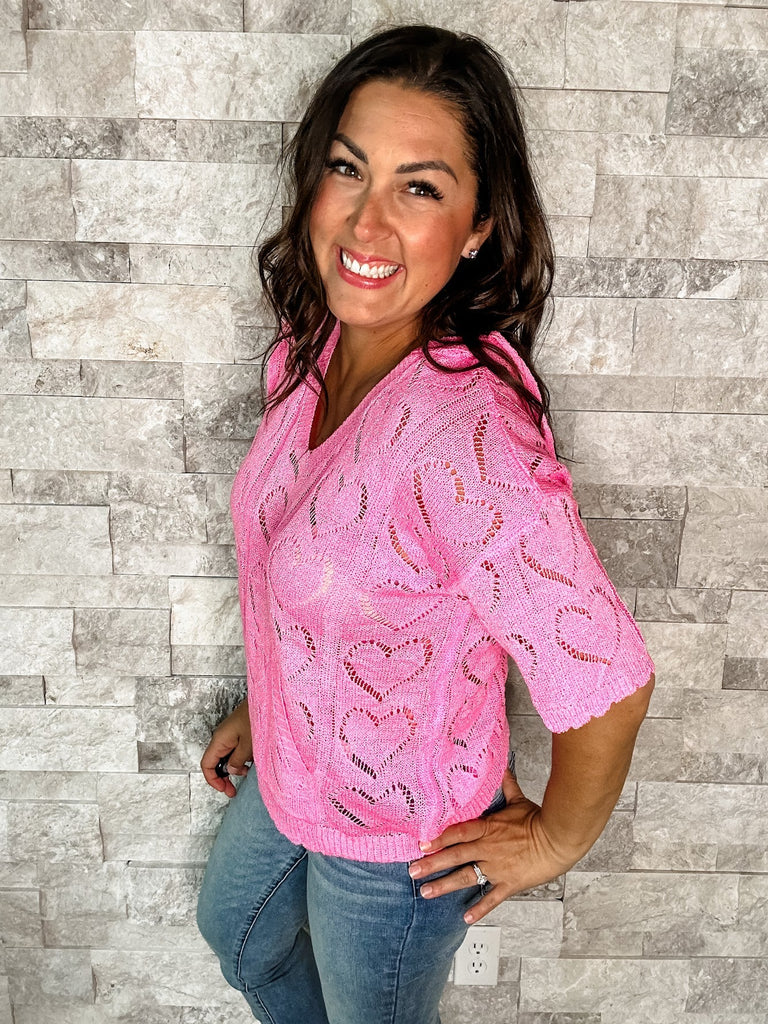 Stealin' Hearts Top in Pink (S-XL)-100 Short Sleeve-BIBI-Hello Friends Boutique-Woman's Fashion Boutique Located in Traverse City, MI