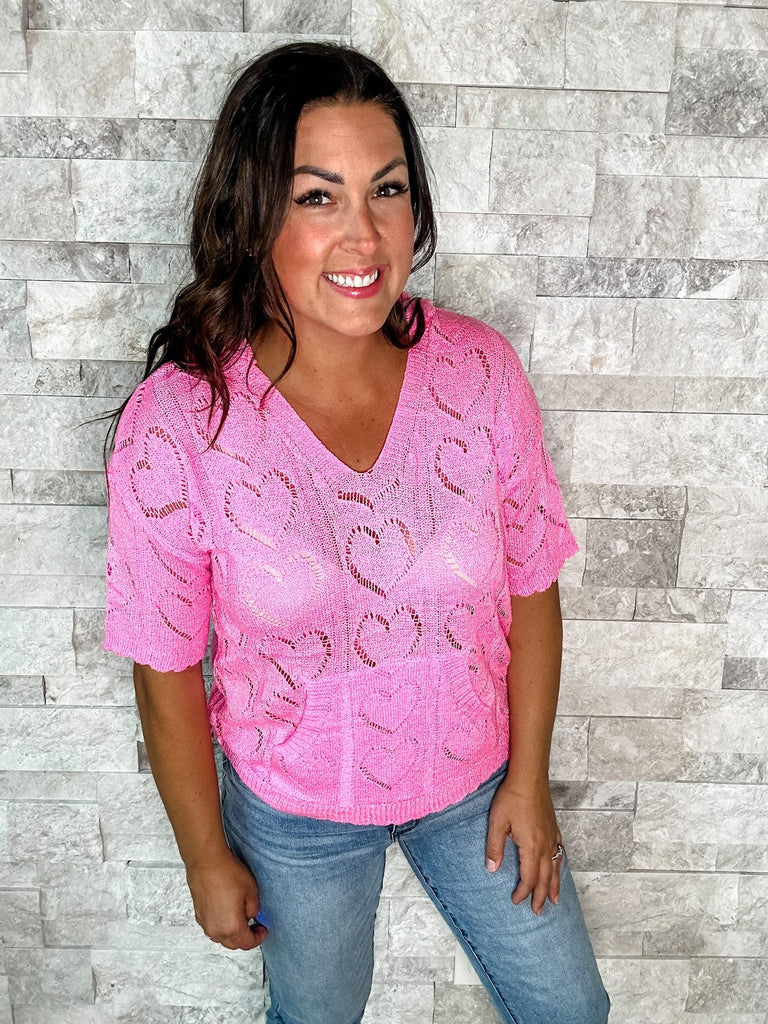 Stealin' Hearts Top in Pink (S-XL)-100 Short Sleeve-BIBI-Hello Friends Boutique-Woman's Fashion Boutique Located in Traverse City, MI