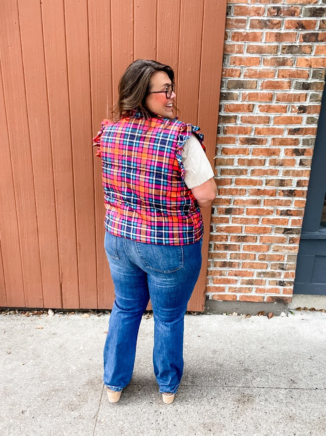 Patterned in Plaid Puffer Vest (S-2XL)-120 Sleeveless-Jess Lea Wholesale-Hello Friends Boutique-Woman's Fashion Boutique Located in Traverse City, MI