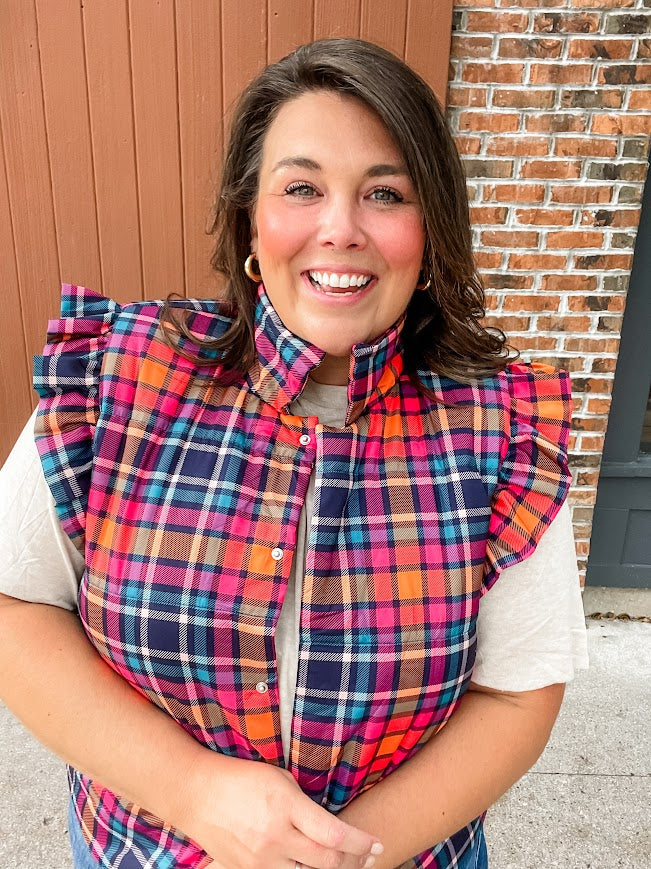 Patterned in Plaid Puffer Vest (S-2XL)-120 Sleeveless-Jess Lea Wholesale-Hello Friends Boutique-Woman's Fashion Boutique Located in Traverse City, MI