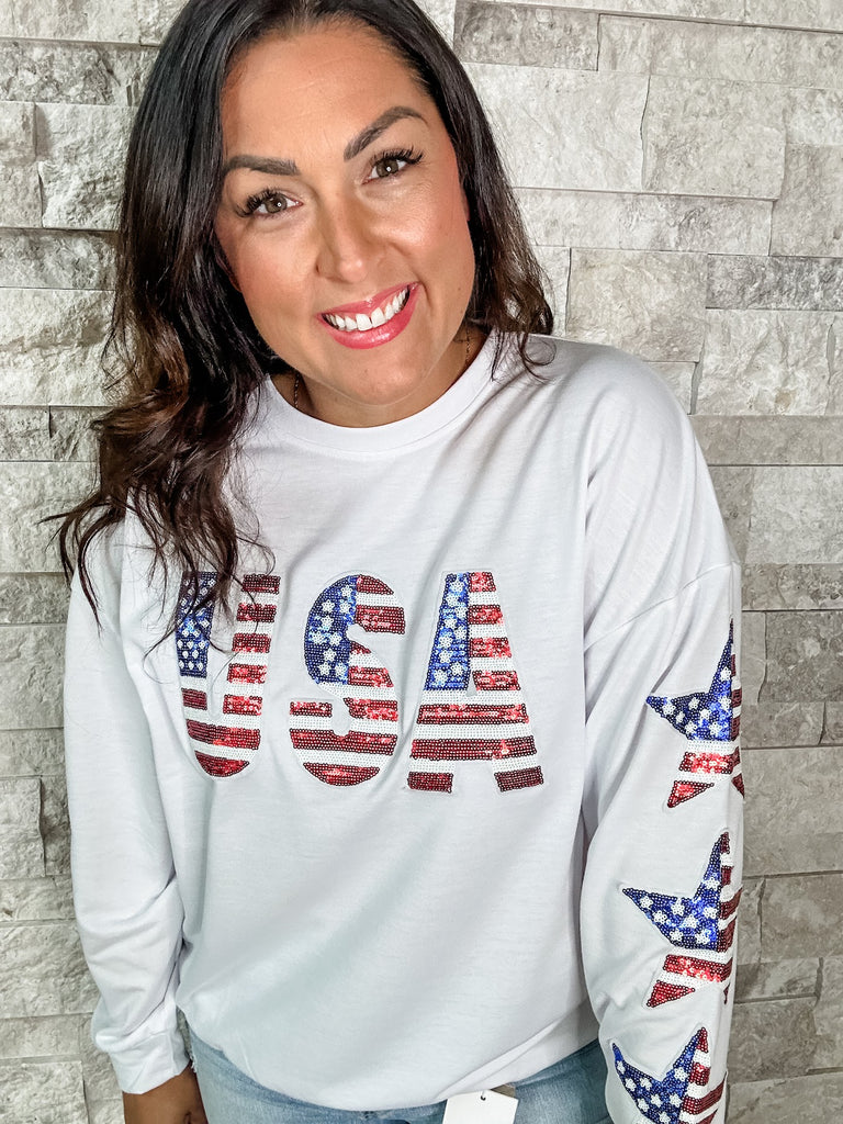 Red, White and You Pullover (S-XL)-140 Sweaters-BIBI-Hello Friends Boutique-Woman's Fashion Boutique Located in Traverse City, MI
