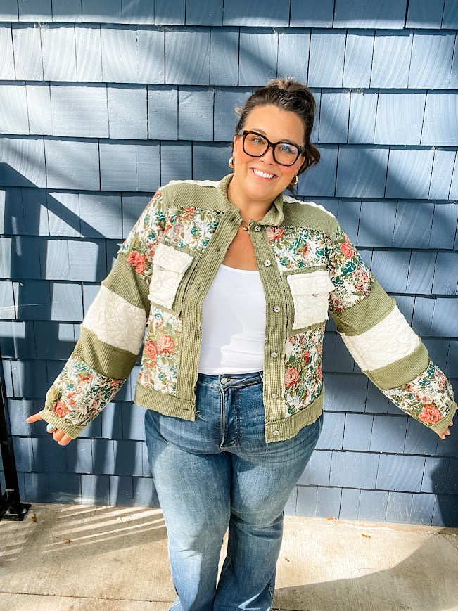 Love of All Floral Jacket (S-L)-170 Outerwear/Jackets-POL-Hello Friends Boutique-Woman's Fashion Boutique Located in Traverse City, MI