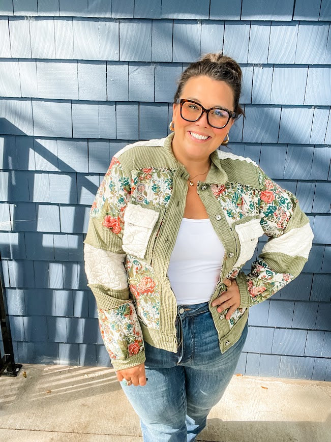 Love of All Floral Jacket (S-L)-170 Outerwear/Jackets-POL-Hello Friends Boutique-Woman's Fashion Boutique Located in Traverse City, MI