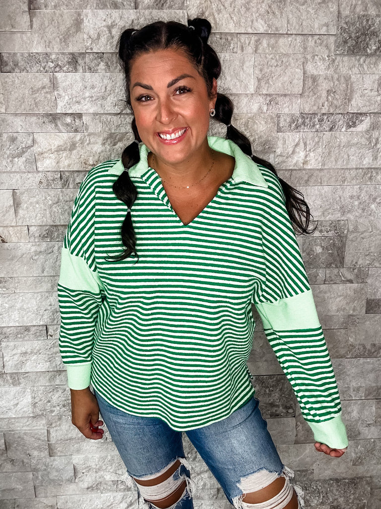 Casual Saturday Top in Green (S-XL)-110 Long Sleeve-BIBI-Hello Friends Boutique-Woman's Fashion Boutique Located in Traverse City, MI