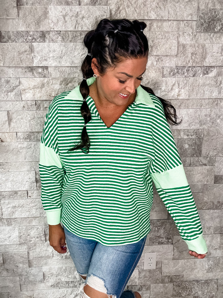 Casual Saturday Top in Green (S-XL)-110 Long Sleeve-BIBI-Hello Friends Boutique-Woman's Fashion Boutique Located in Traverse City, MI