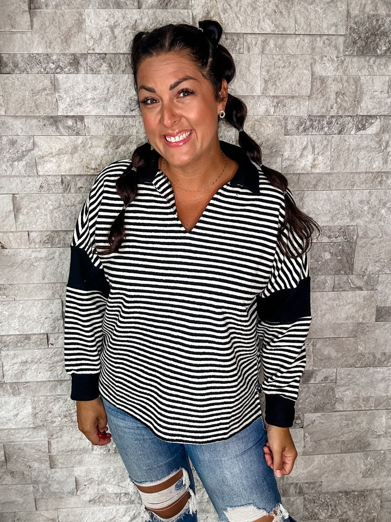 Casual Saturday Top in Black (S-XL)-110 Long Sleeve-BIBI-Hello Friends Boutique-Woman's Fashion Boutique Located in Traverse City, MI