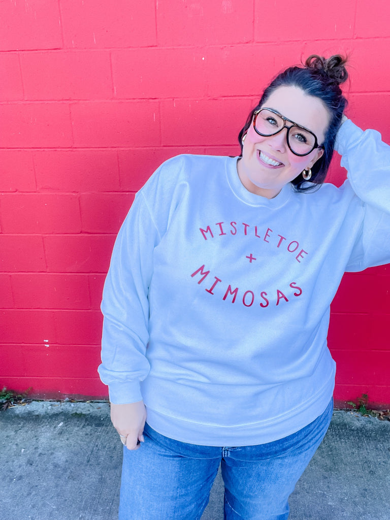 Mistletoe and Mimosas Sweatshirt (S-2XL)-150 Sweatshirts/Hoodies-Bash-Hello Friends Boutique-Woman's Fashion Boutique Located in Traverse City, MI