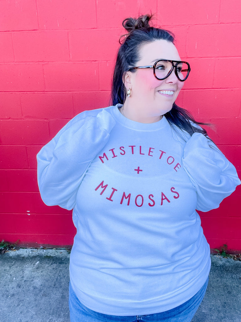 Mistletoe and Mimosas Sweatshirt (S-2XL)-150 Sweatshirts/Hoodies-Bash-Hello Friends Boutique-Woman's Fashion Boutique Located in Traverse City, MI