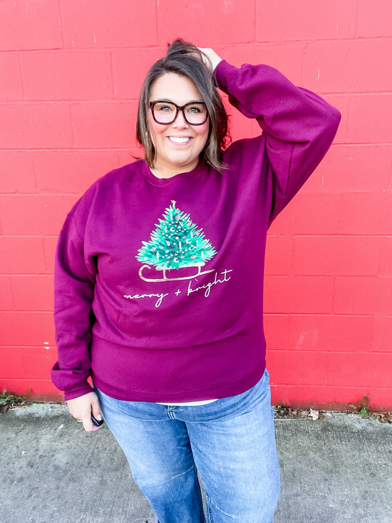 Merry & Bright Sweatshirt (S-2XL)-150 Sweatshirts/Hoodies-Refinery Number One LLC-Hello Friends Boutique-Woman's Fashion Boutique Located in Traverse City, MI