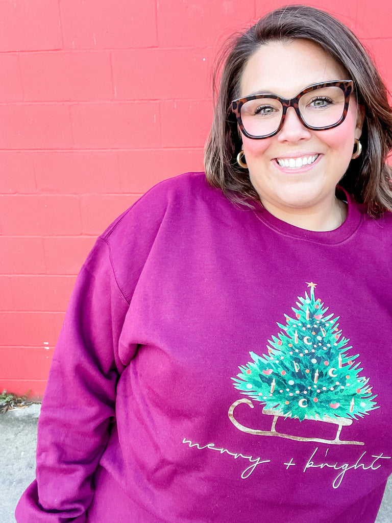 Merry & Bright Sweatshirt (S-2XL)-150 Sweatshirts/Hoodies-Refinery Number One LLC-Hello Friends Boutique-Woman's Fashion Boutique Located in Traverse City, MI