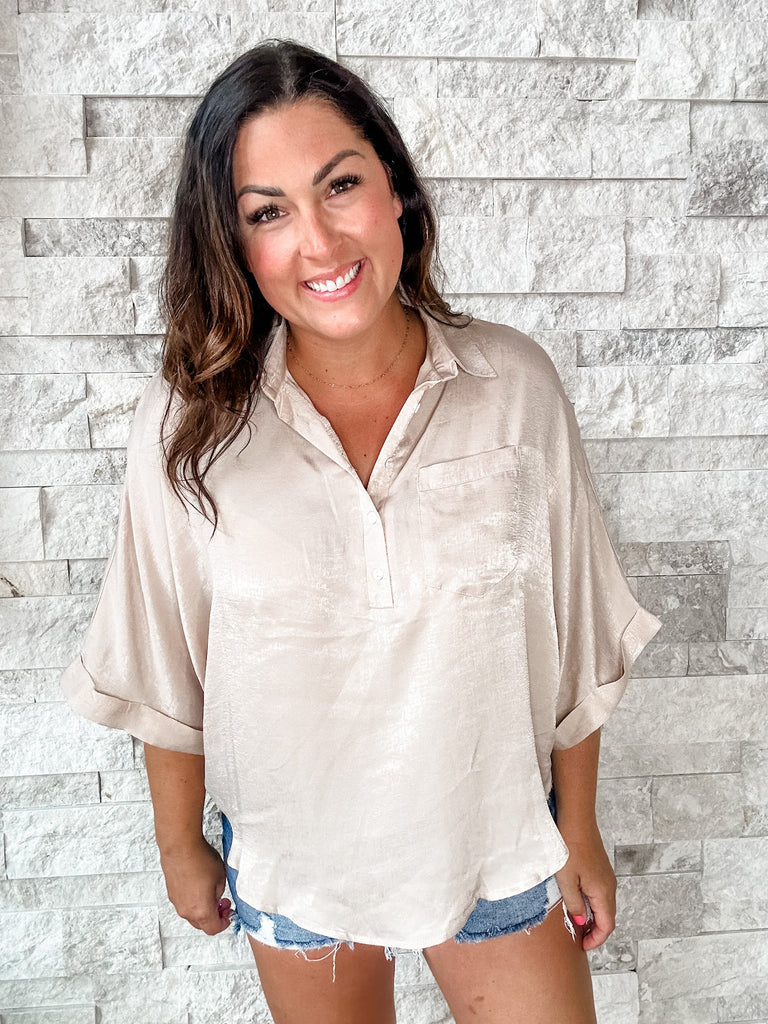 Witness Of Your Love Blouse in Taupe (S-XL)-100 Short Sleeve-Andree By Unit-Hello Friends Boutique-Woman's Fashion Boutique Located in Traverse City, MI