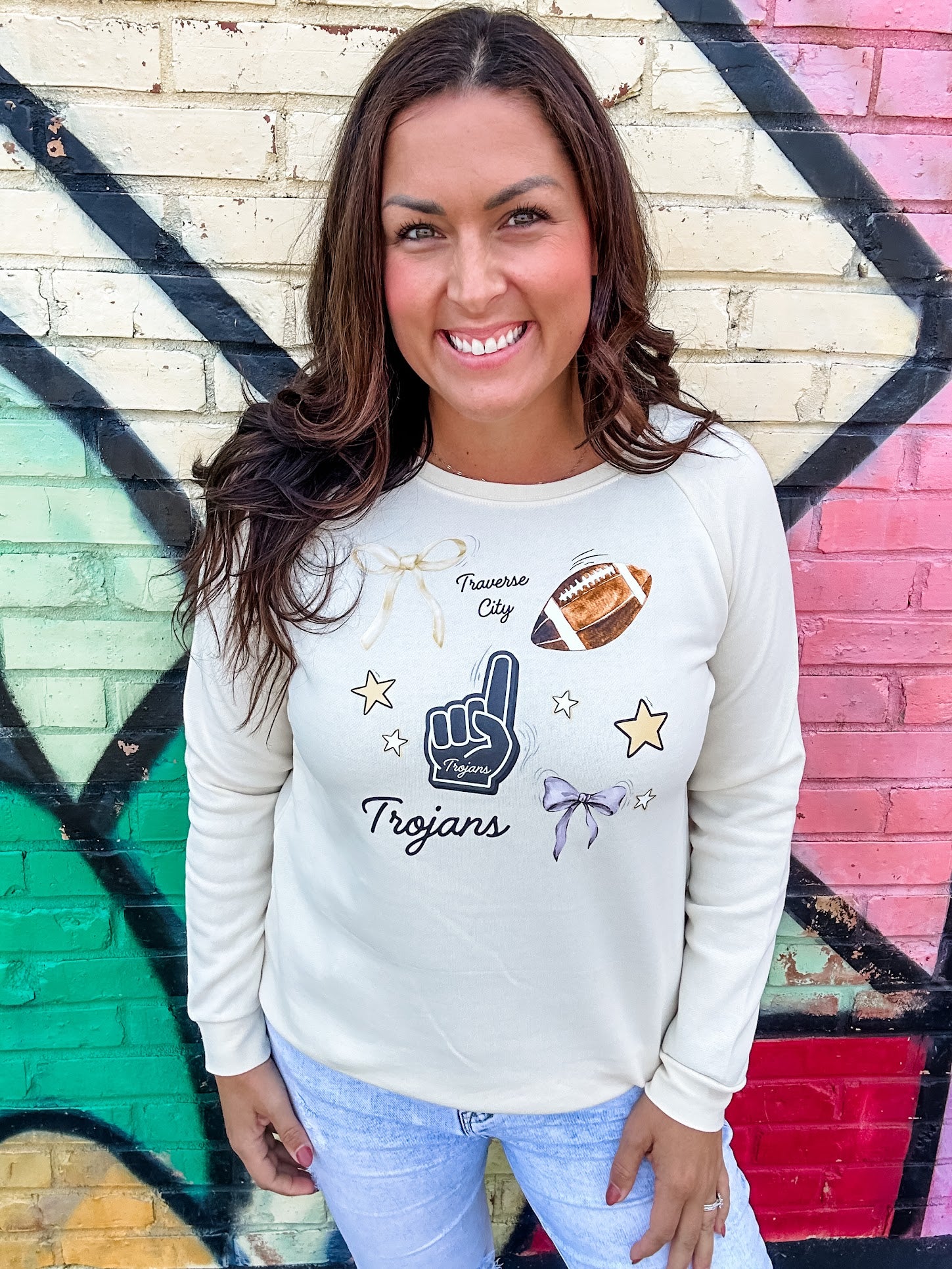Touchdown Threads Sweatshirt (Gladiators/Trojans/Titans) (S-2XL)-130 Graphic Tees-Rustee Clothing-Hello Friends Boutique-Woman's Fashion Boutique Located in Traverse City, MI