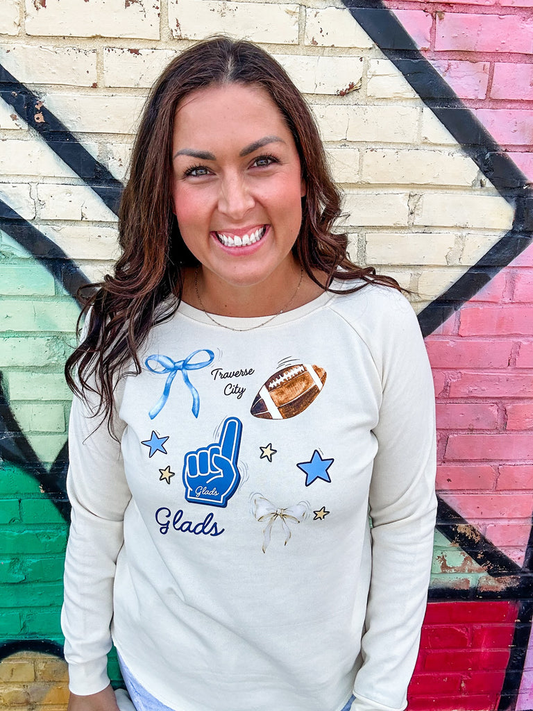 Touchdown Threads Sweatshirt (Gladiators/Trojans/Titans) (S-2XL)-130 Graphic Tees-Rustee Clothing-Hello Friends Boutique-Woman's Fashion Boutique Located in Traverse City, MI