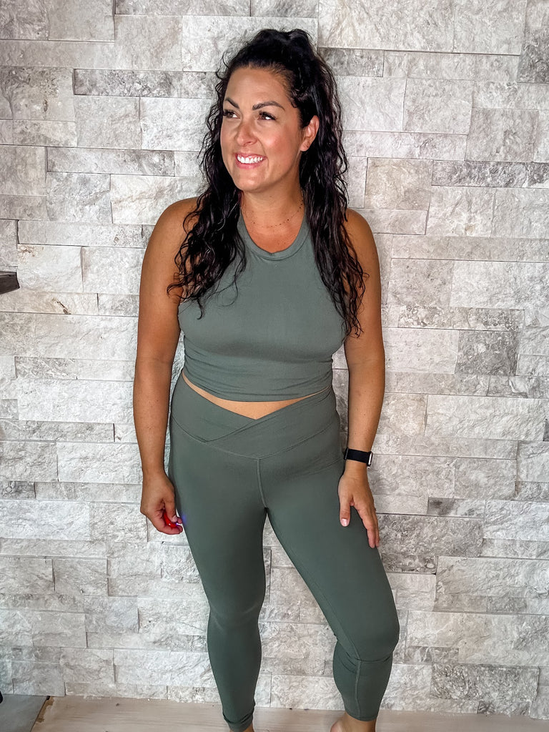 Your Favorite Crossover Soft Leggings in Grey Sage (S-3XL)-210 Leggings/Joggers-Rae Mode-Hello Friends Boutique-Woman's Fashion Boutique Located in Traverse City, MI