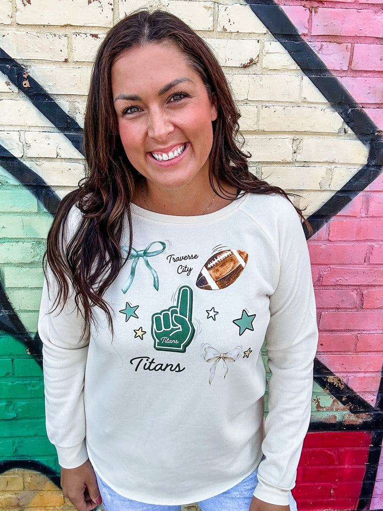 Touchdown Threads Sweatshirt (Gladiators/Trojans/Titans) (S-2XL)-130 Graphic Tees-Rustee Clothing-Hello Friends Boutique-Woman's Fashion Boutique Located in Traverse City, MI