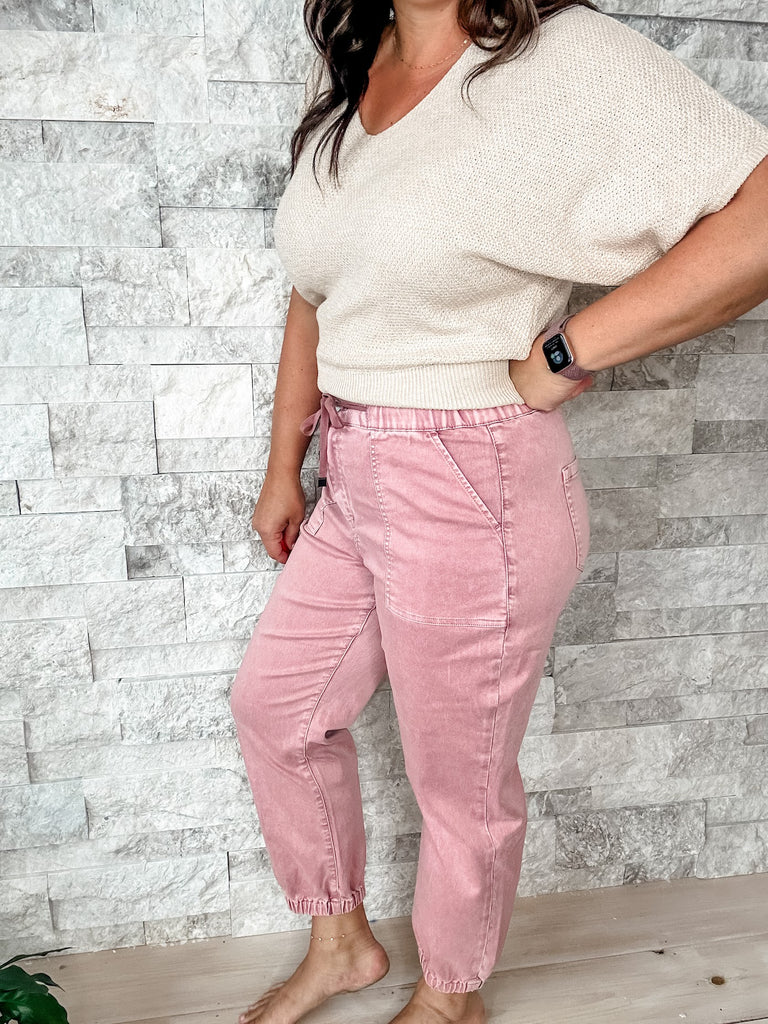 High Rise Jogger in Deep Pink (S-3XL) - PREORDER-500 History-Mica Denim-Hello Friends Boutique-Woman's Fashion Boutique Located in Traverse City, MI