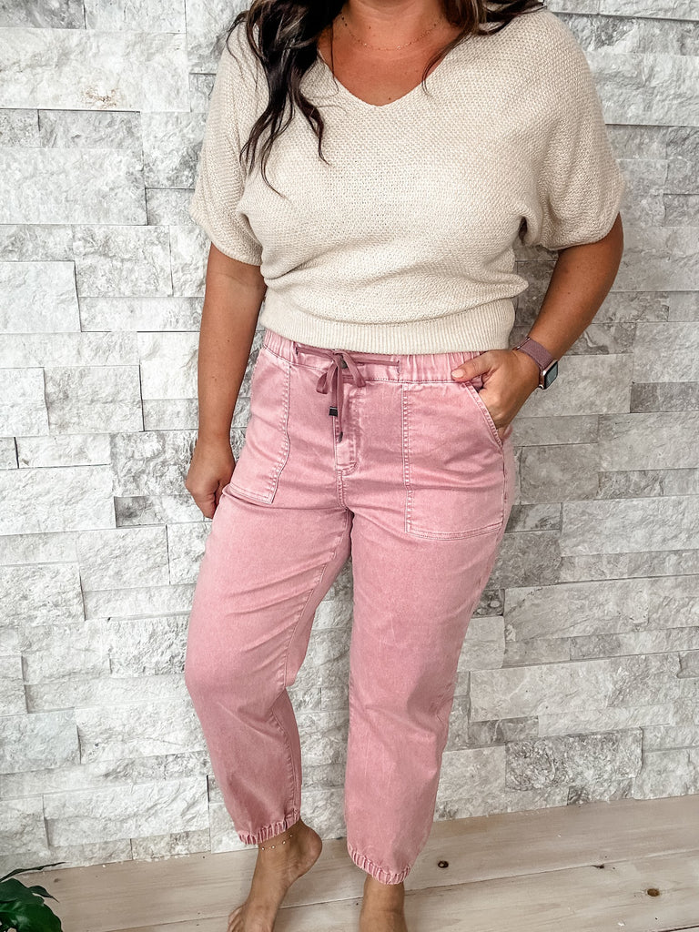 High Rise Jogger in Deep Pink (S-3XL) - PREORDER-500 History-Mica Denim-Hello Friends Boutique-Woman's Fashion Boutique Located in Traverse City, MI