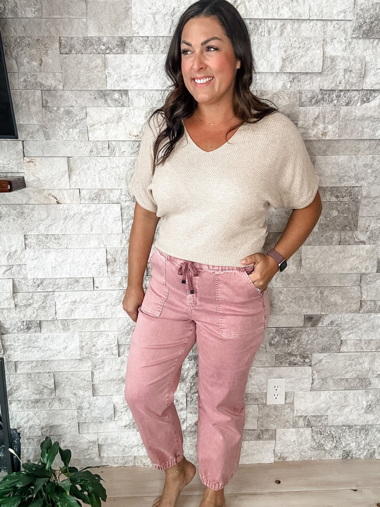 High Rise Jogger in Deep Pink (S-3XL) - PREORDER-500 History-Mica Denim-Hello Friends Boutique-Woman's Fashion Boutique Located in Traverse City, MI