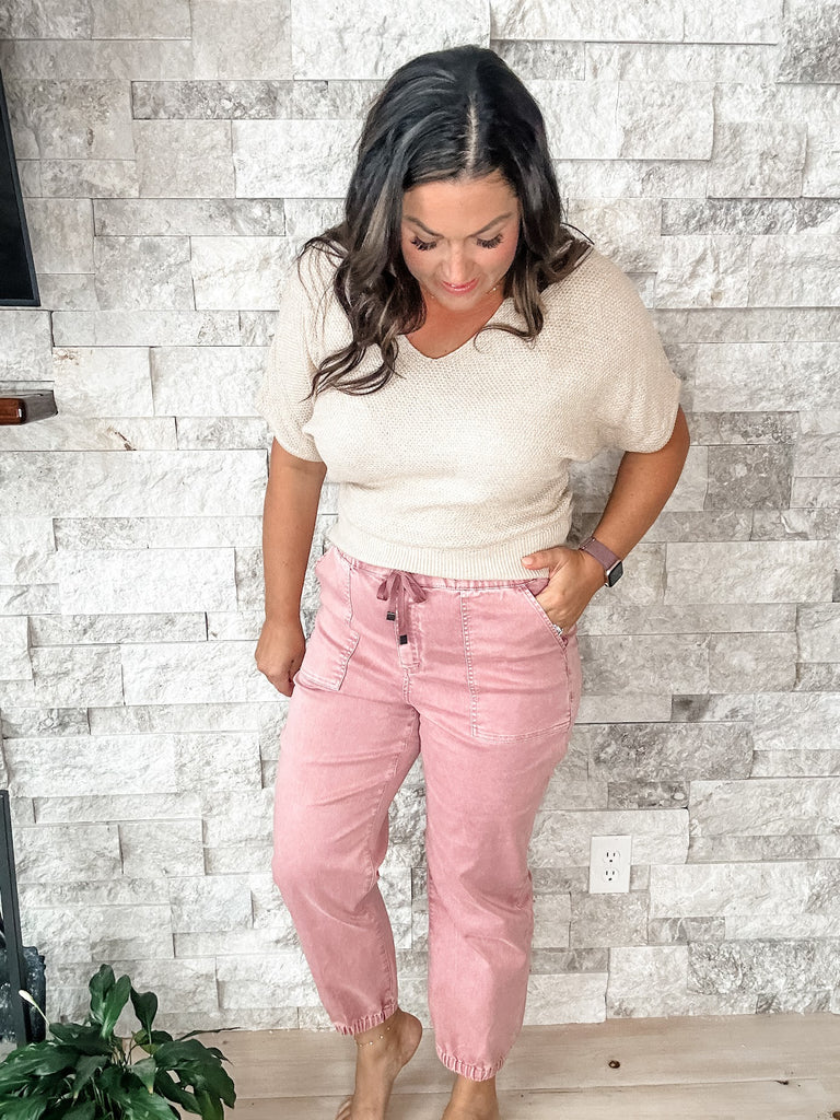 High Rise Jogger in Deep Pink (S-3XL) - PREORDER-500 History-Mica Denim-Hello Friends Boutique-Woman's Fashion Boutique Located in Traverse City, MI